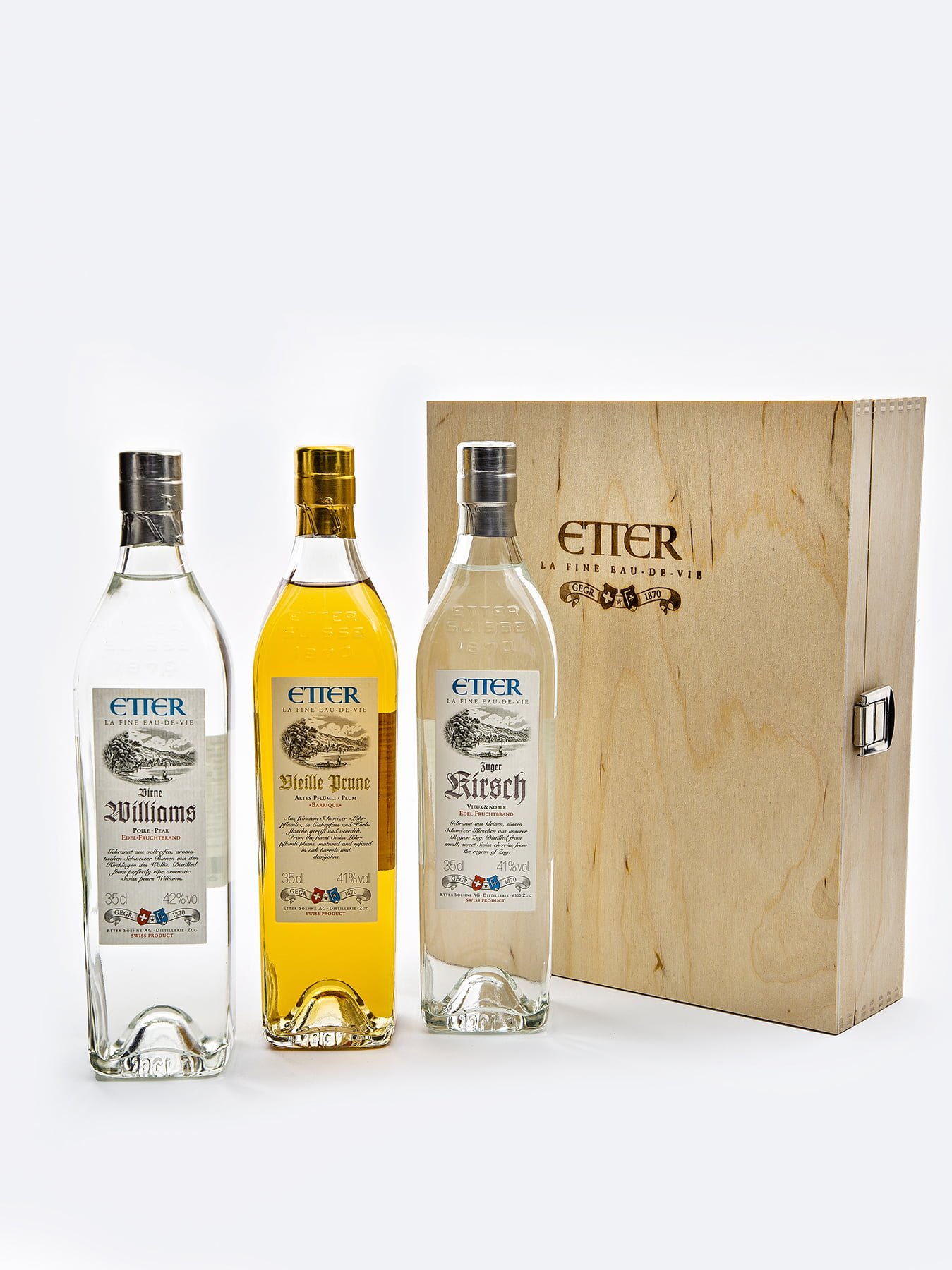Conf. regalo in legno - Kirsch, Pear Williams, Vieille Prune