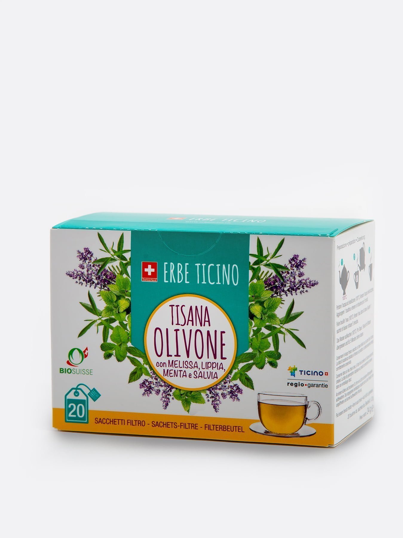Kräutertee Olivone – mit Melisse, Lippia, Minze und Salbei